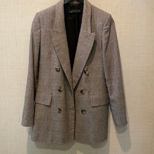 Zara basic plaid oversized double blazer